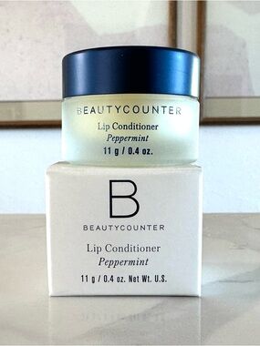 Beautycounter Lip Conditioner Balm Peppermint - NEW in box and Frosted Glass Jar
